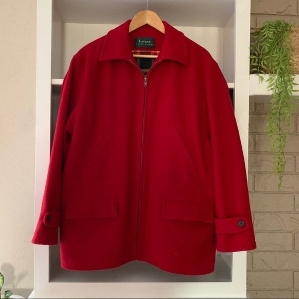 Lauren Ralph Lauren Red 100% Wool Full Zip Up Collard Jacket - Picture 2 of 10